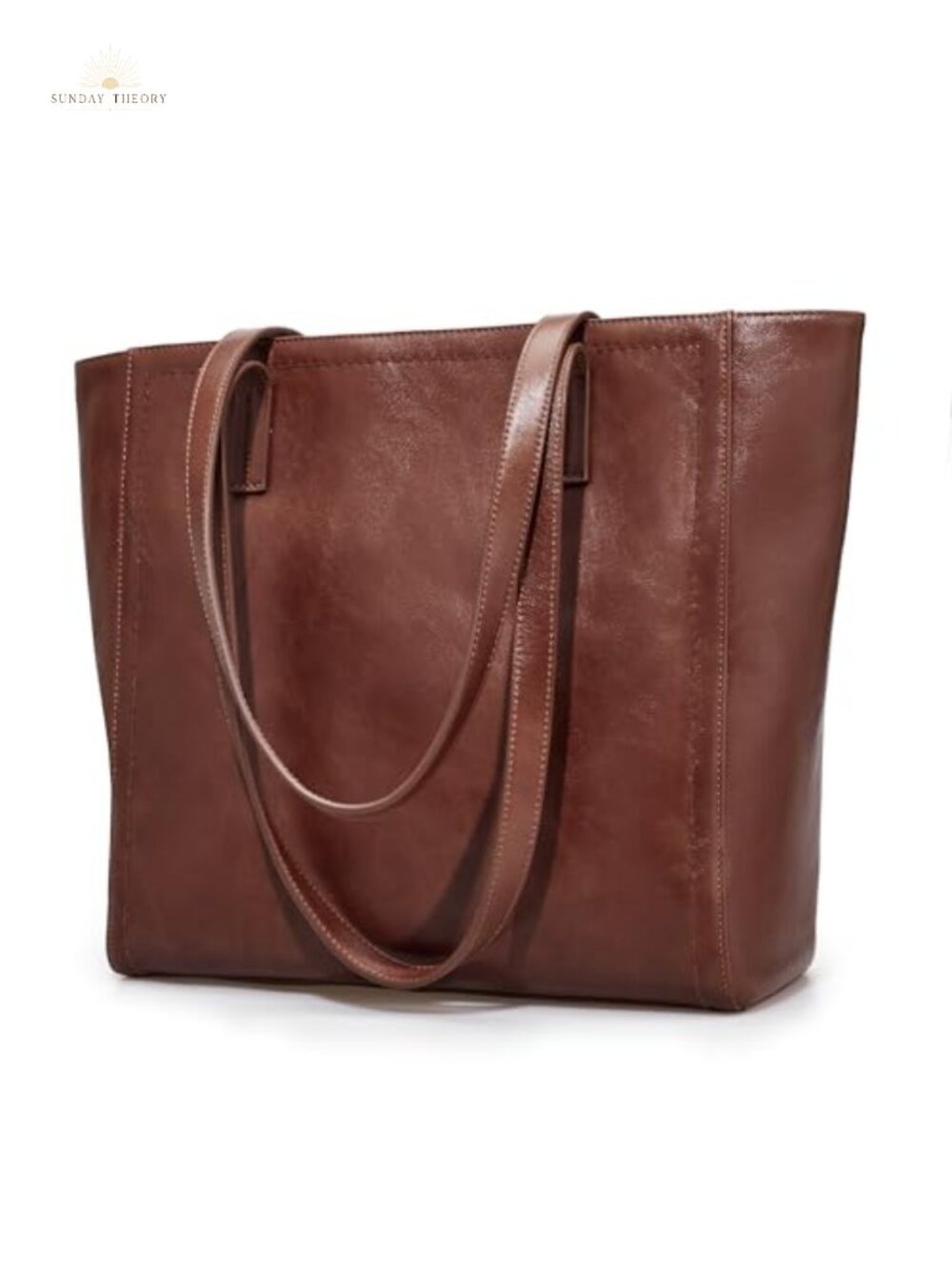 Genuine Leather Laptop Tote Bag with Padded Sleeve and Luggage Strap